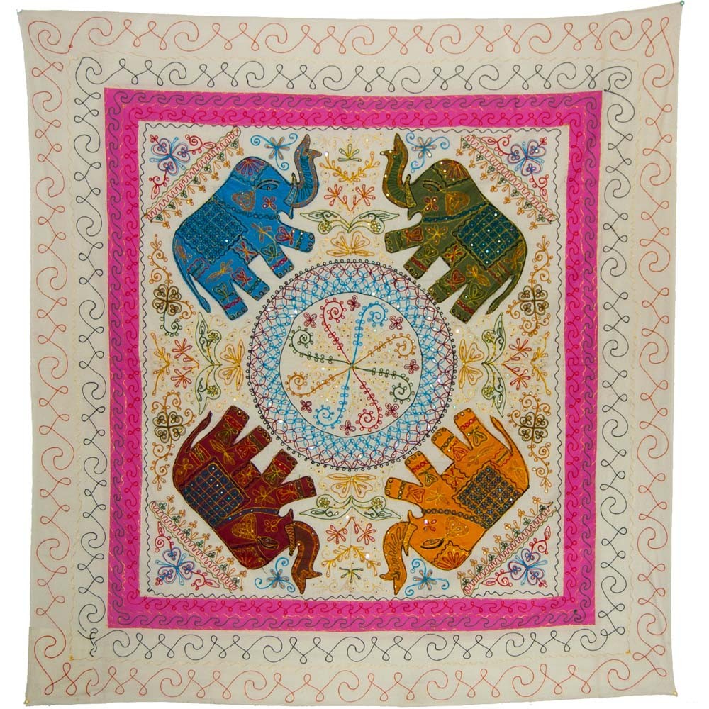 Tela India Elefantes-Bordados Colores-230 x 220 - Varios Colores