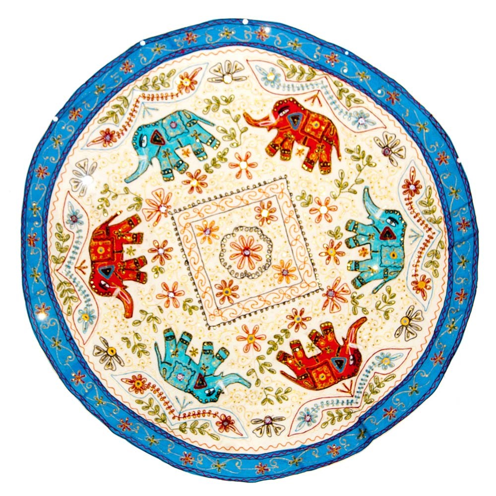 Tapete Decoracion Redondo - Diseño Elefantes - Algodon - 150 cm