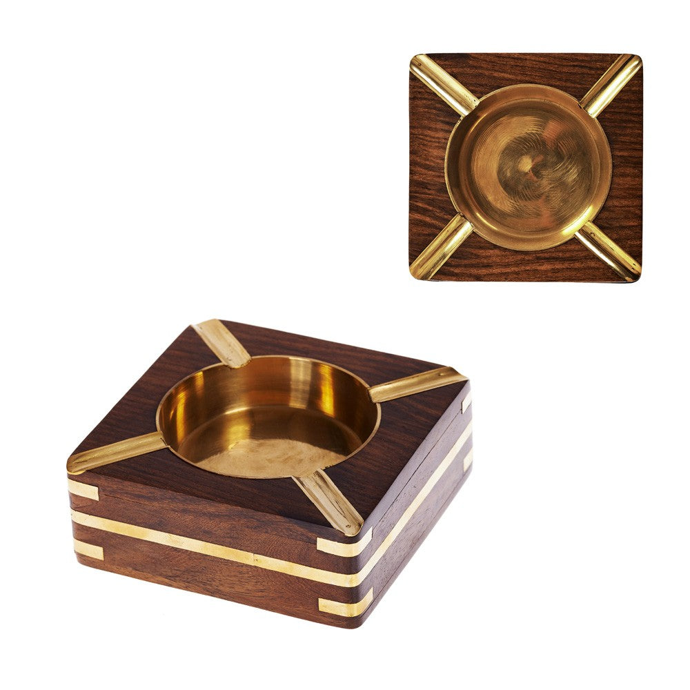 Cenicero Madera con Latón Incrustado - 10 cm - Modelo 2