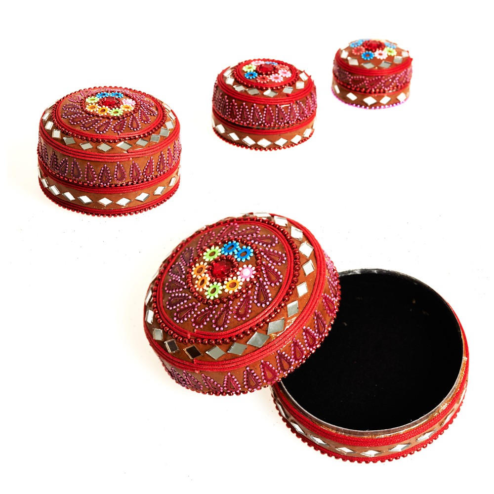 Juego 3 Cajitas Brillantes Purpurina Floral-Terciopelo - Colores
