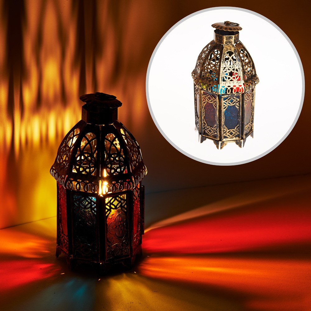 Farol Envejecido- Octogonal- Cristal-Multicolor- 19 cm