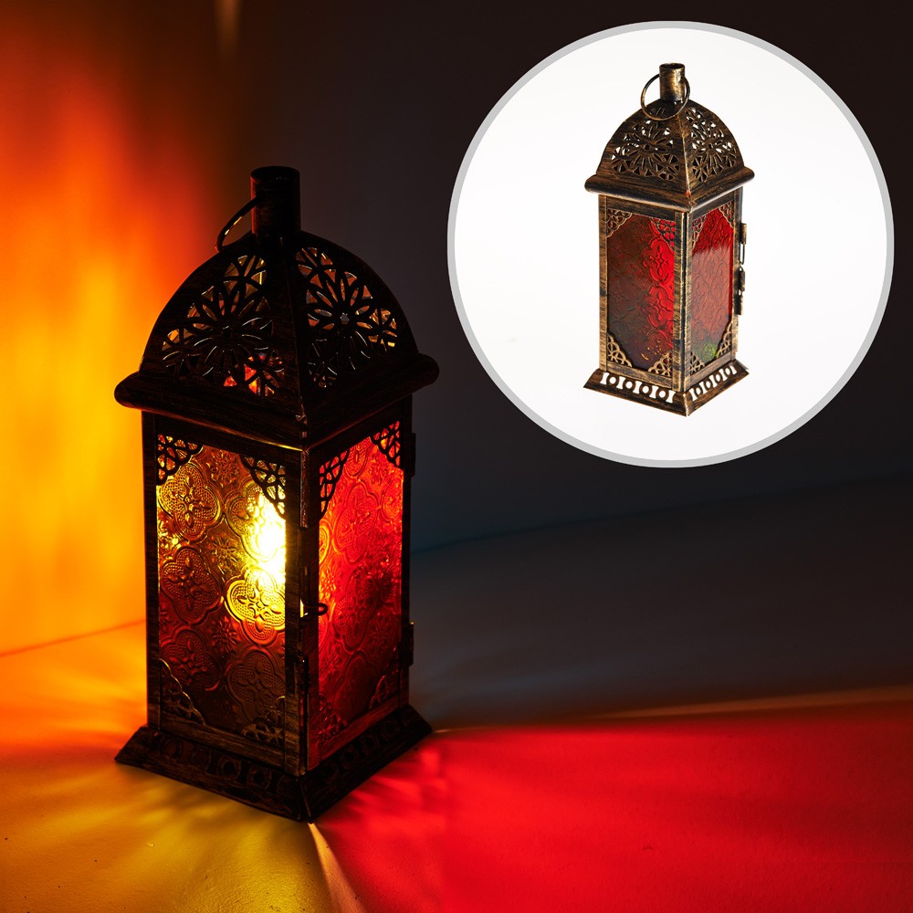 Farol Envejecido- Rectángulo- Cristal Multicolor-  26 cm