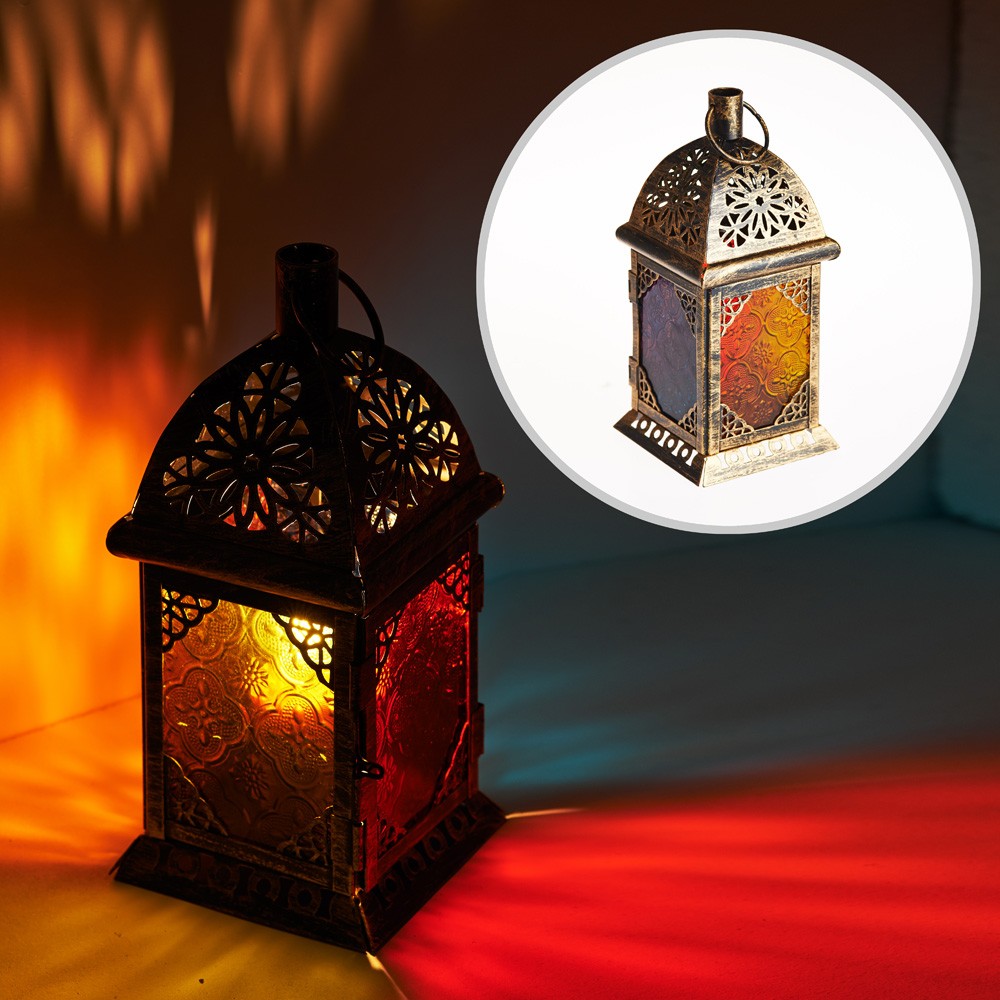 Farol Envejecido- Rectángulo- Cristal Multicolor- 22 cm