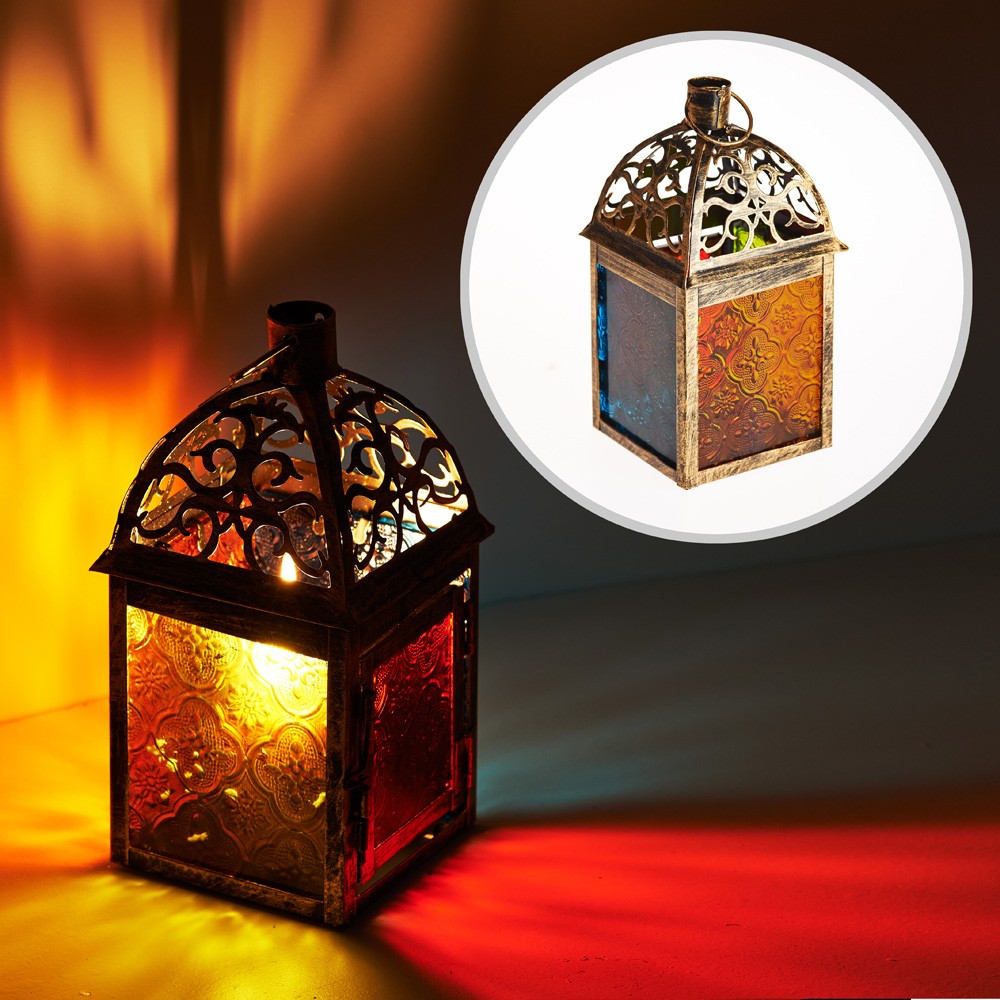 Farol Envejecido- Rectángulo- Cristal Multicolor-  19 cm