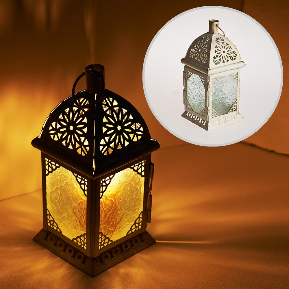 Farol Envejecido- Blanco- Rectángulo-Cristal- Trasnparente- 21 cm