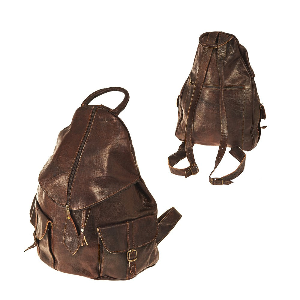 Mochila Cuero Artesanal - 2 Bolsillos - Modelo Caparazón
