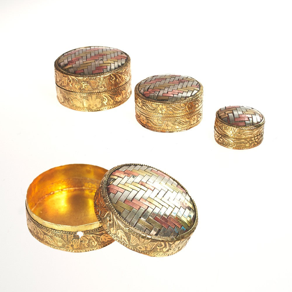 Set Tres Cajitas Redondas Bronce y Alpaca