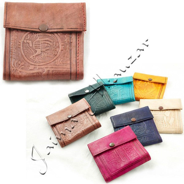 Cartera de Piel Cuadrada - Cuero Grabado - Varios Colores