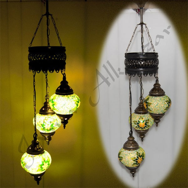 Lampara Turca - 3 Bolas Cristal Murano - Mosaico - 75 cm