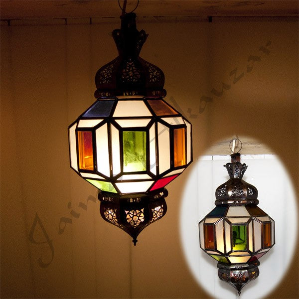 Lampara para Colgar con Calado Arabe - Cristales multicolor