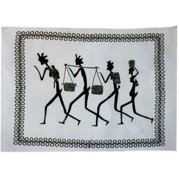 Tela Algodon-India- Tribu 4 Hombres-Artesana-210 x 245 cm