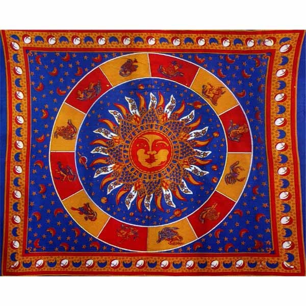 Tela Algodon-India- Sol con Zodiac-Artesana-210 x 140 cm