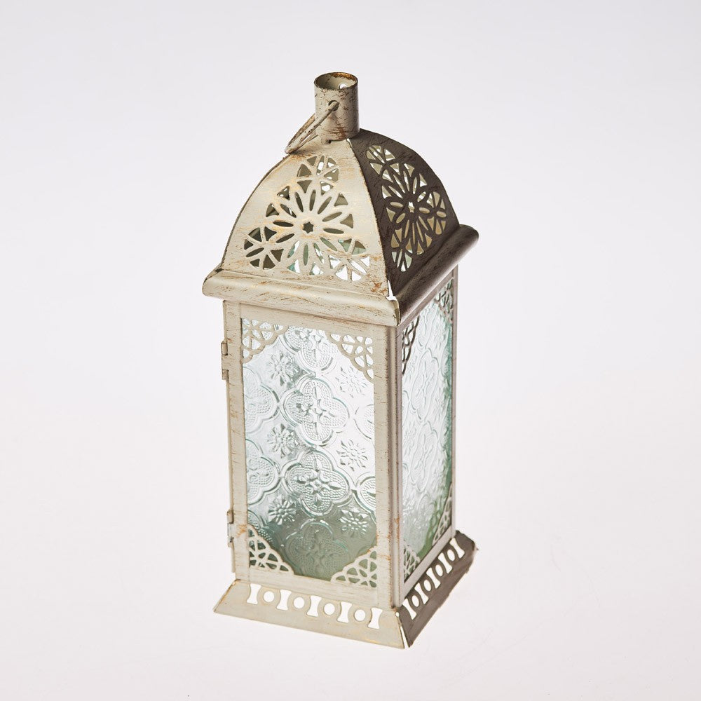 Farol Envejecido- Blanco- Rectángulo-Cristal- Trasnparente- 26 cm