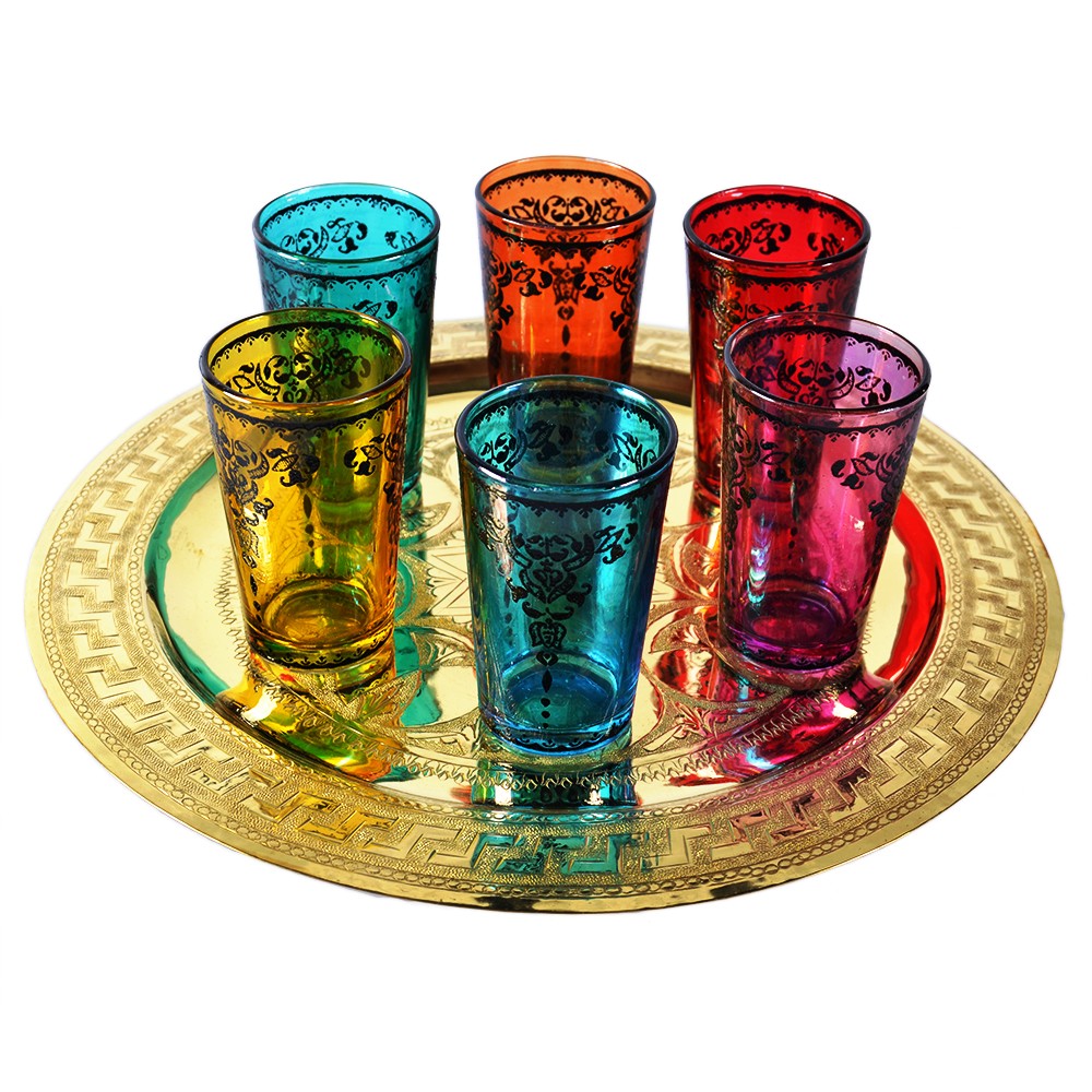 Juego 6 Vasos de Té Grabados -  Filigrana Floral Henna - Diseño Tuareg