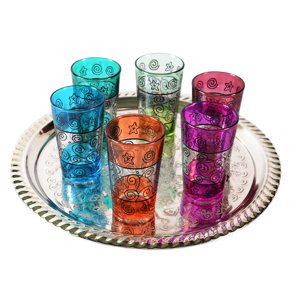 Juego 6 Vasos de Té Grabados -  Filigrana Floral Henna - Diseño Marino