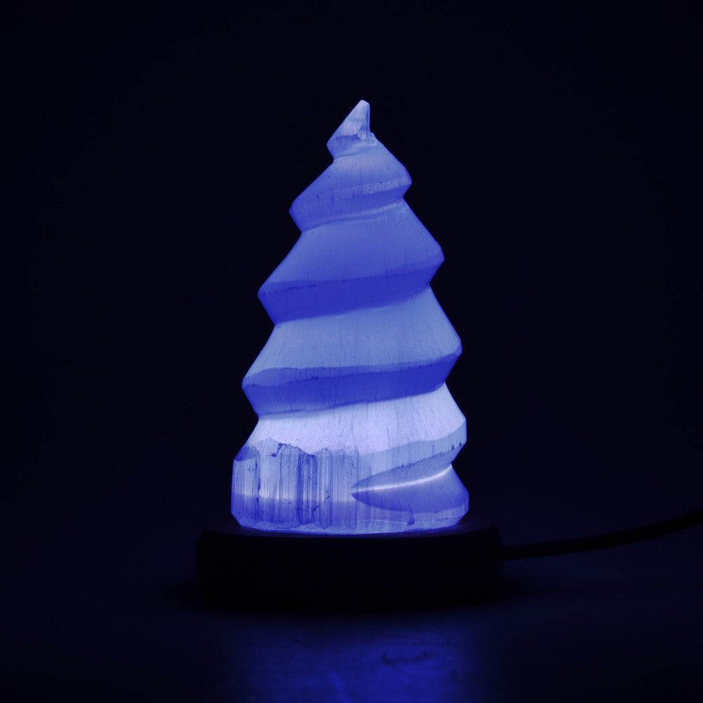Lámpara Selenita Espiral - USB - Mineral Natural - Led Multicolor