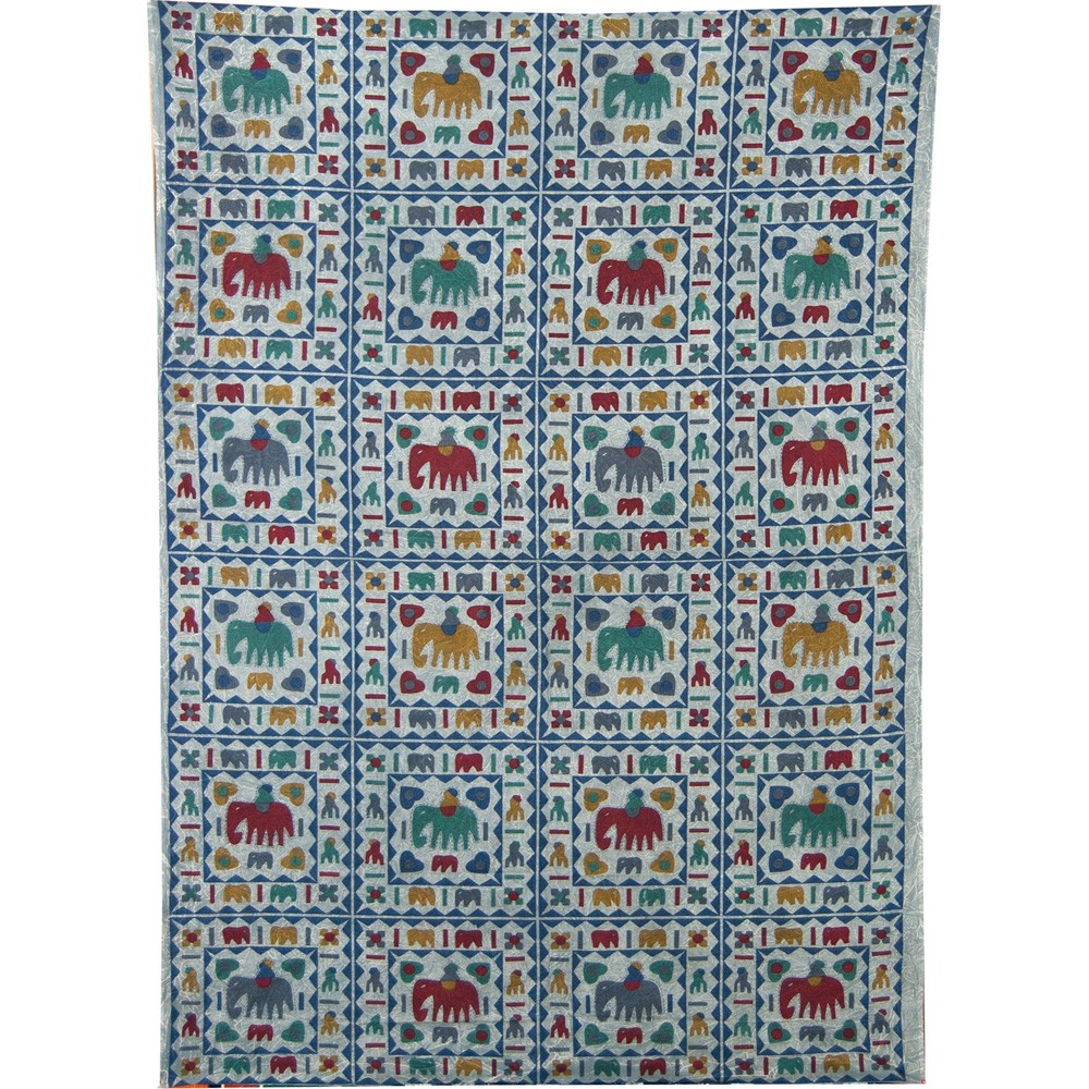 Tela Algodon India- Cuadro Elefantes  -Artesana-140 x 210 cm