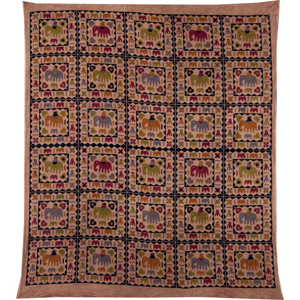 Tela Algodon India- Cuadro Elefantes  -Artesana-240 x 210 cm