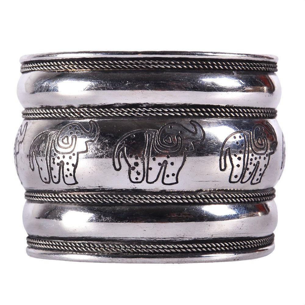 Brazalete Ancho Plateado - Elefantes - NOVEDAD