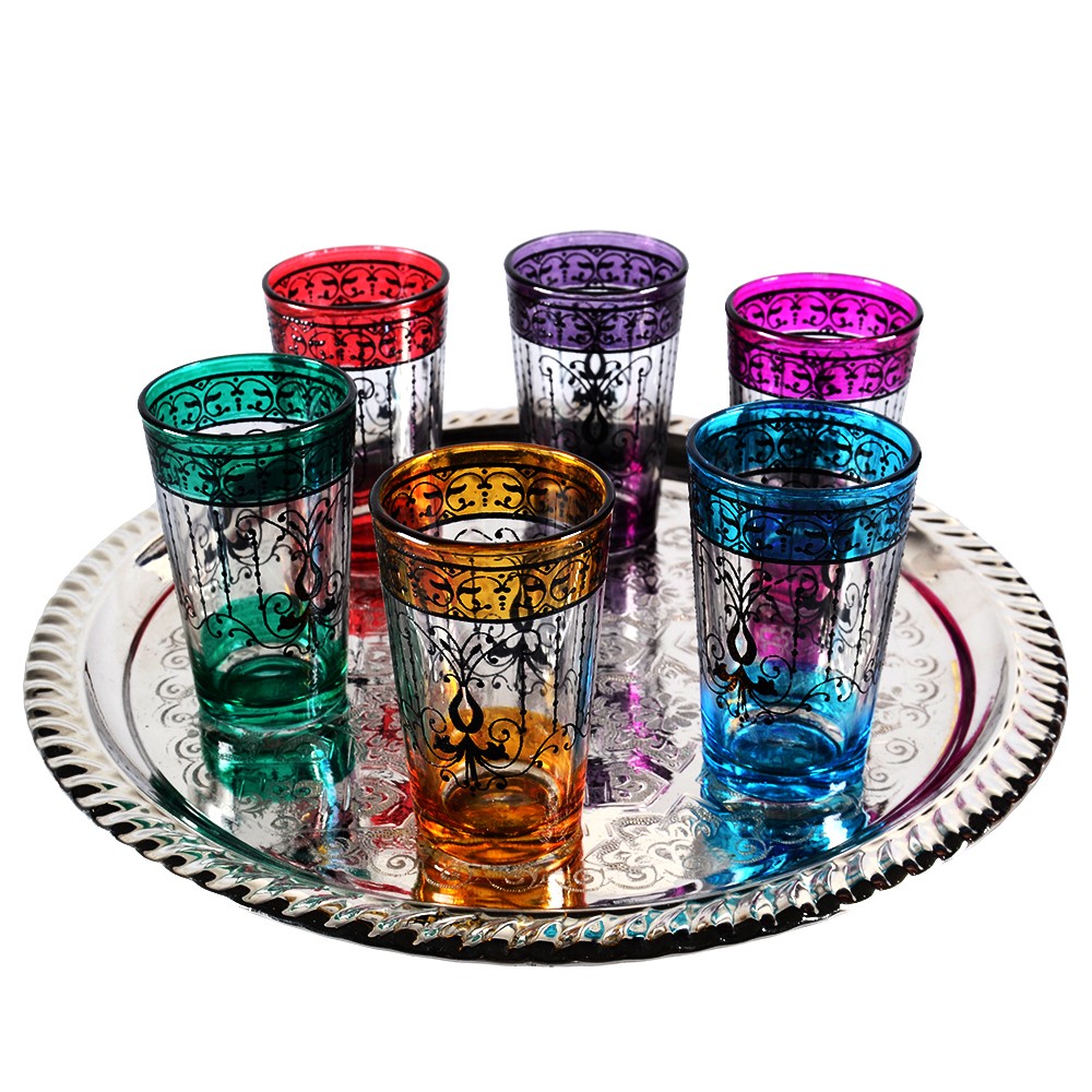 Juego 6 Vasos de Té Grabados -  Filigrana Floral Henna - Diseño Mariposa