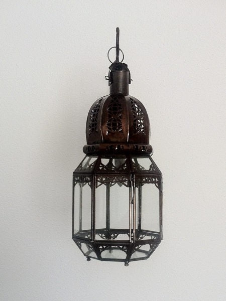Farol Octogonal De Hierro Calado - Para Colgar o Posar-Blanco Mate  - 37 cm - NOVEDAD