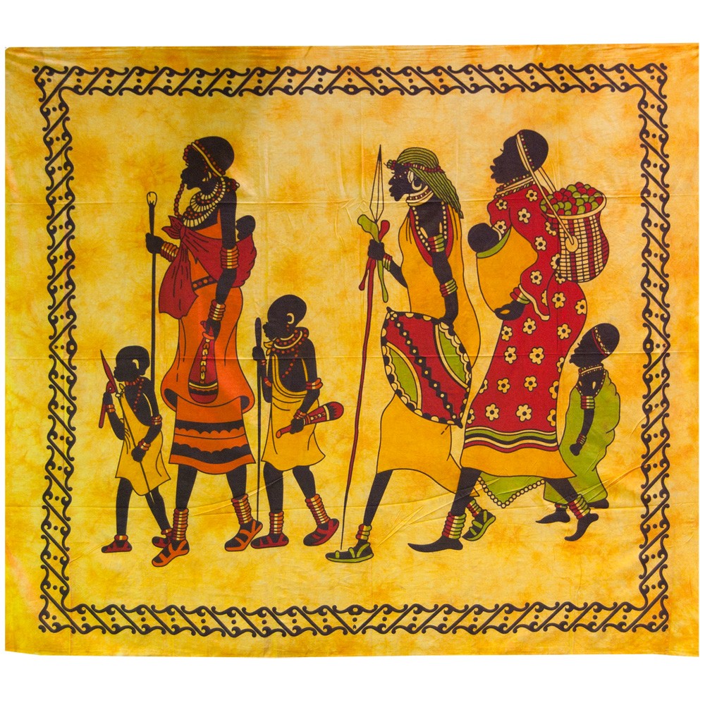 Tela Algodon India-Familia Tribu Africana-Artesana-240 x 210 cm