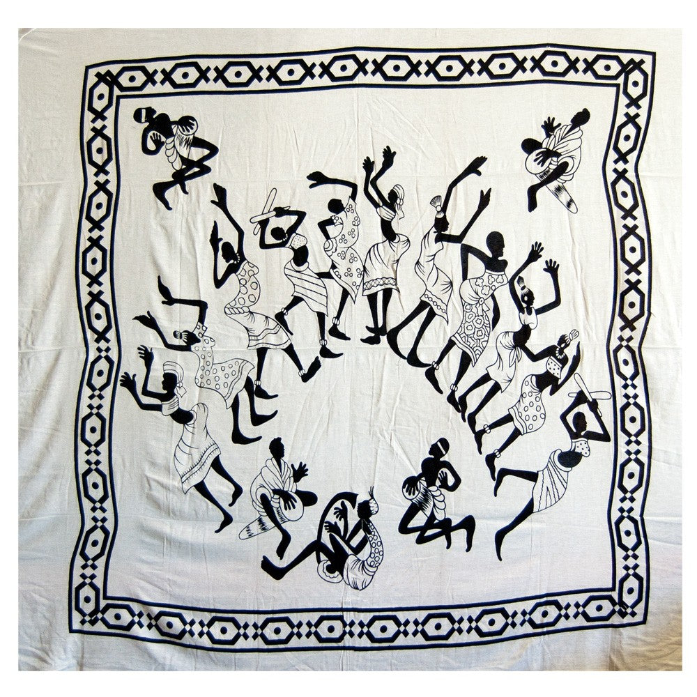 Tela Algodon Blanco Negro-Fiesta Hakuna Matata Africana-Artesana-210 x 240 cm