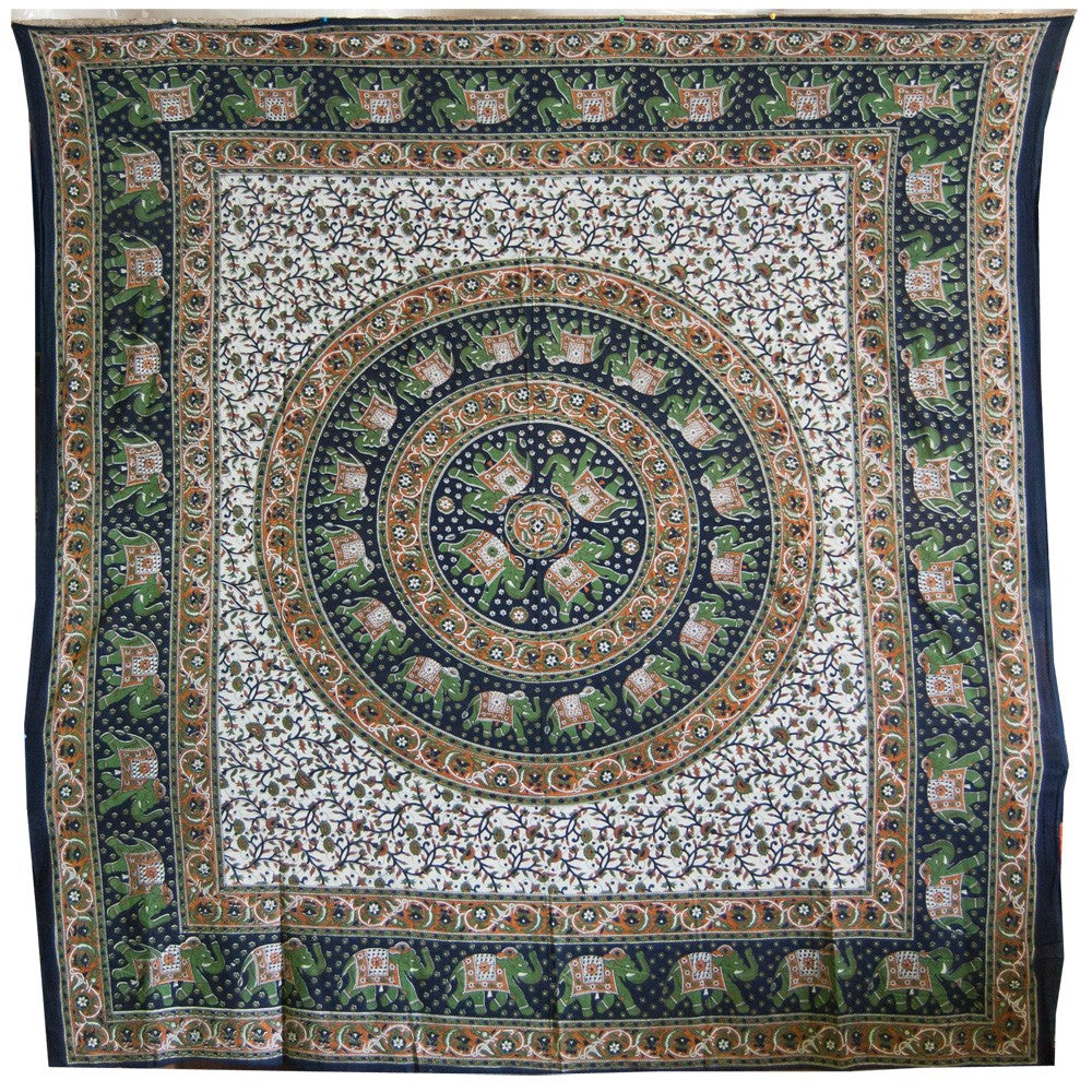 Tela Algodón India - Esfera Elefantes - Fondo Floral - 220 x 210 cm