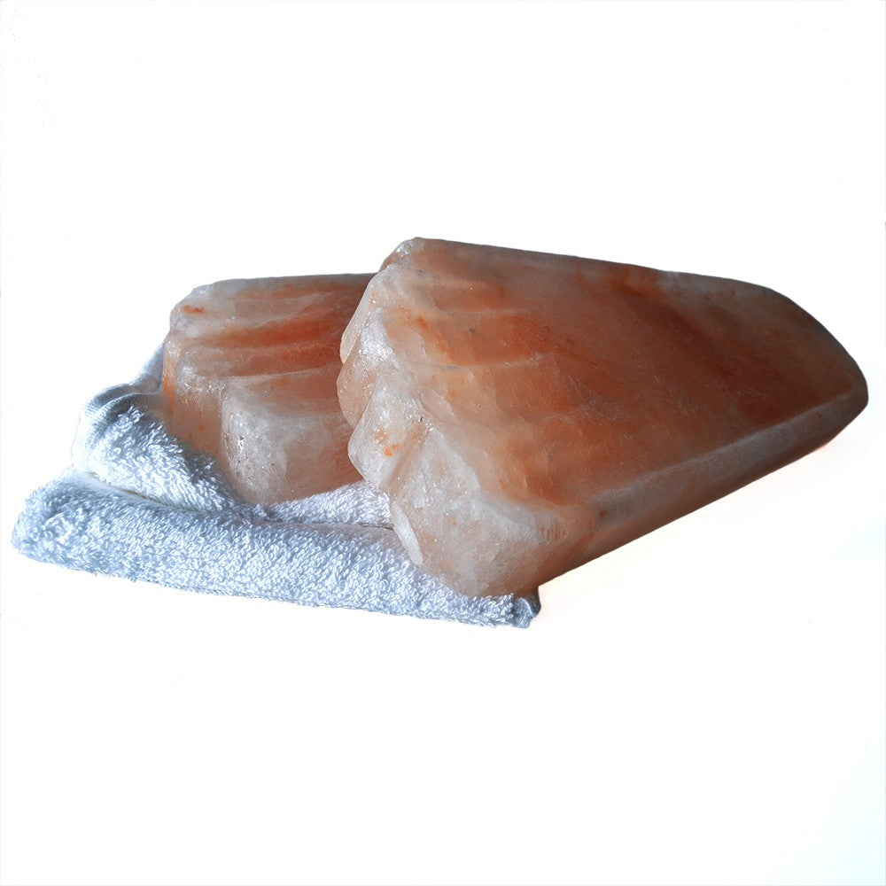 Pareja Bloques Sal Del Himalaya - Forma Pies - Desintoxicante -Relajante - 29 cm - Incluye Toallas