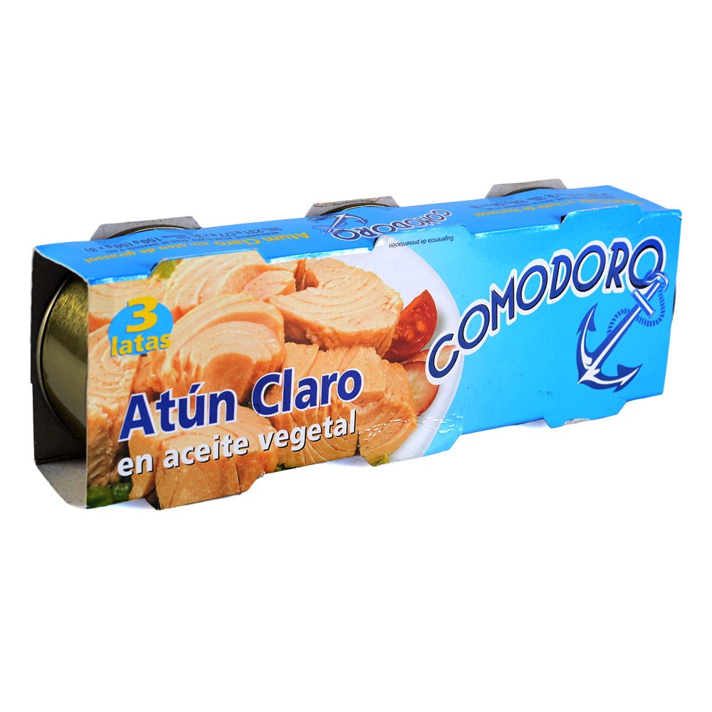 Atún Claro En Aceite Vegetal - COMODORO - Pack 3 Latas - Abre Fácil