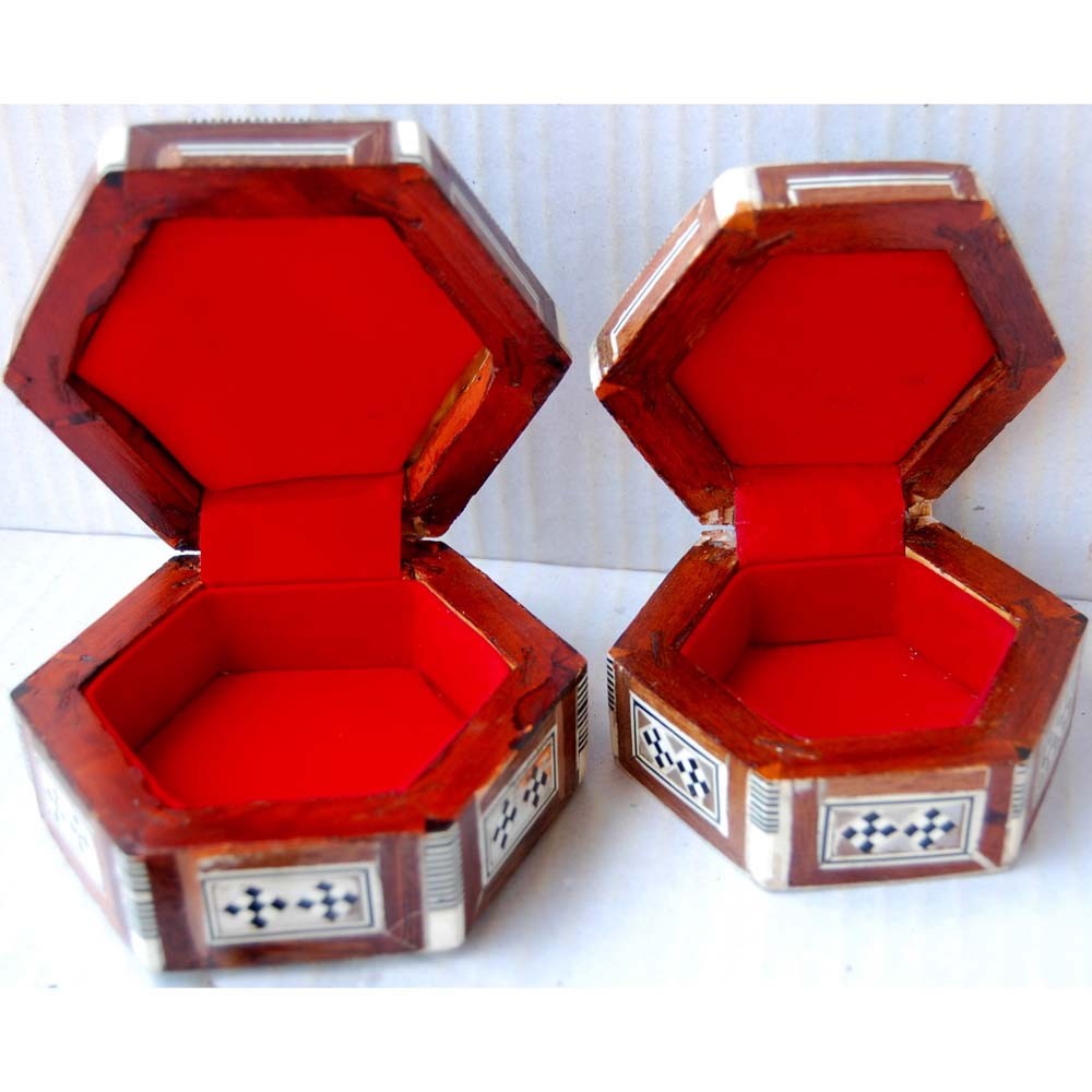 Caja Hexagonal Nacar Blanco -  Taracea de Egipto - 2 Tamaños