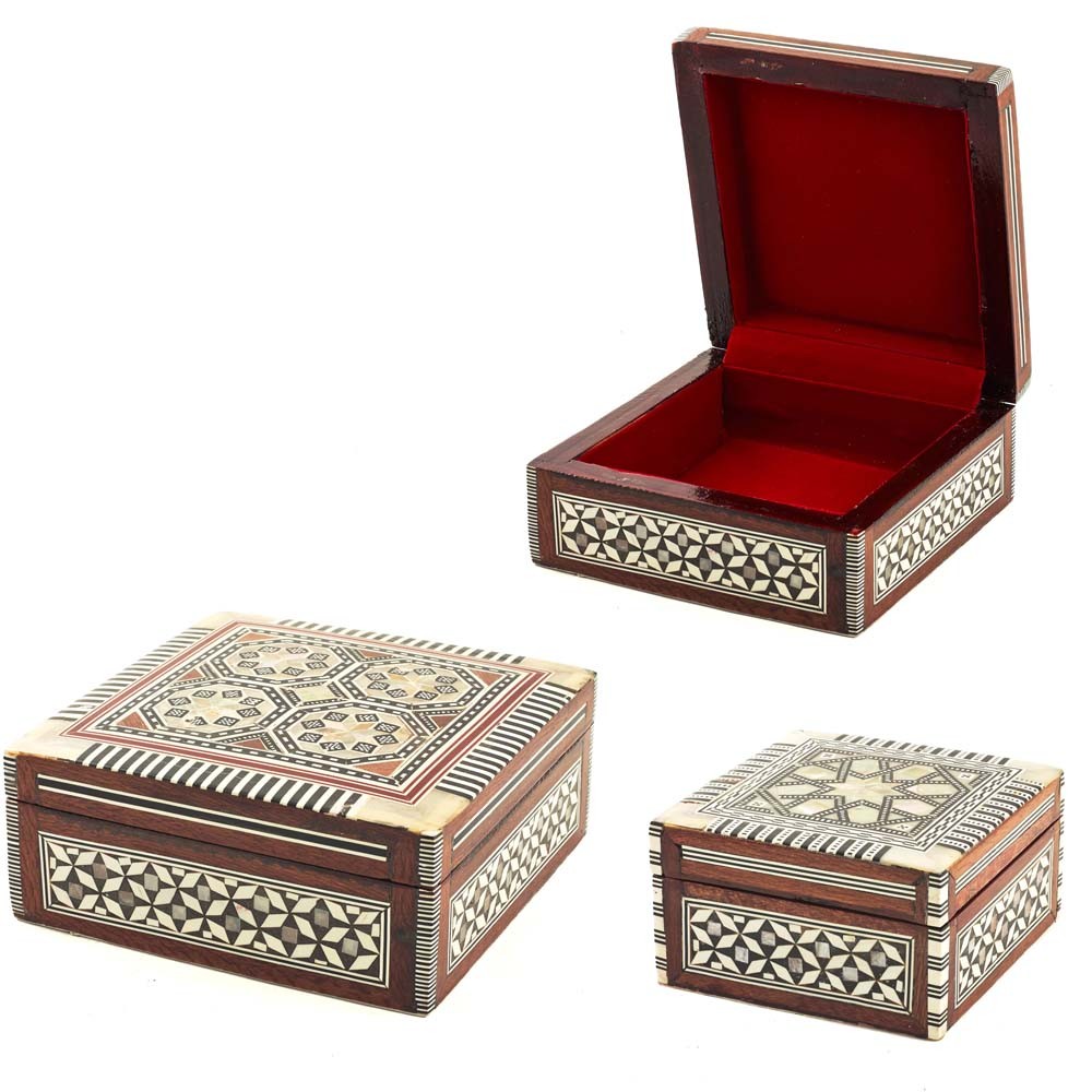Caja Cuadrada Nacar Blanco - 2 Tamaños Terciopelo-Taracea Egipto