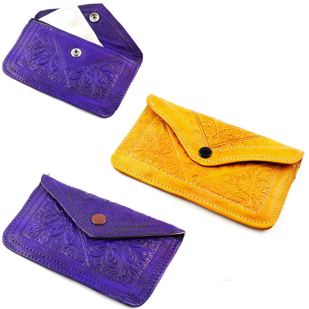 Cartera Piel Grabada - Cremallera Trasera - 3 Tamaños - Varios Colores