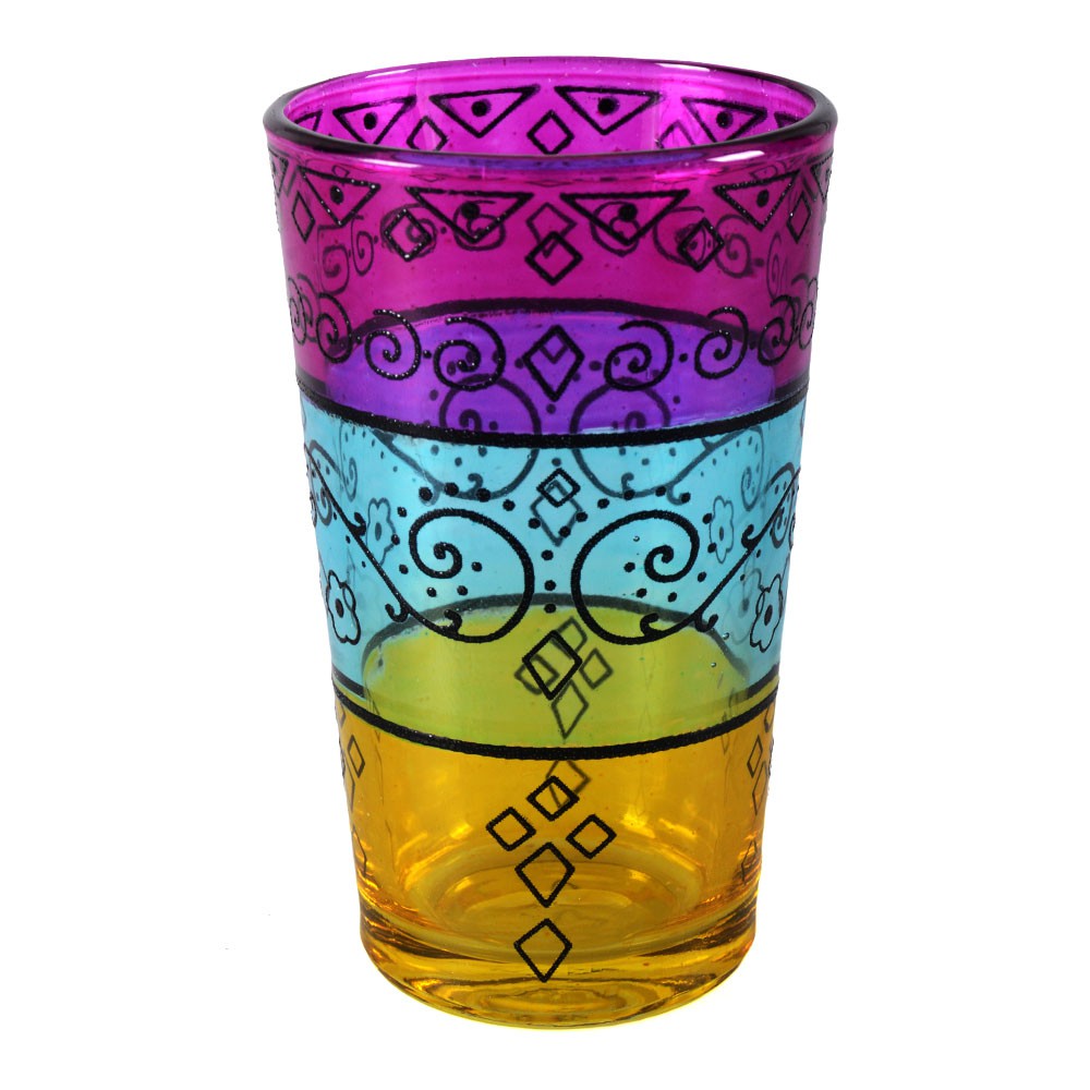 Juego 6 Vasos de Té Grabados -  Filigrana Floral Henna -Tricolor