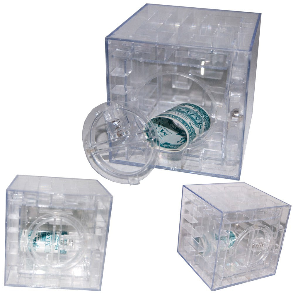 Caja Cubo Hucha Laberinto 3D - Compartimento Secreto -Metacrilato