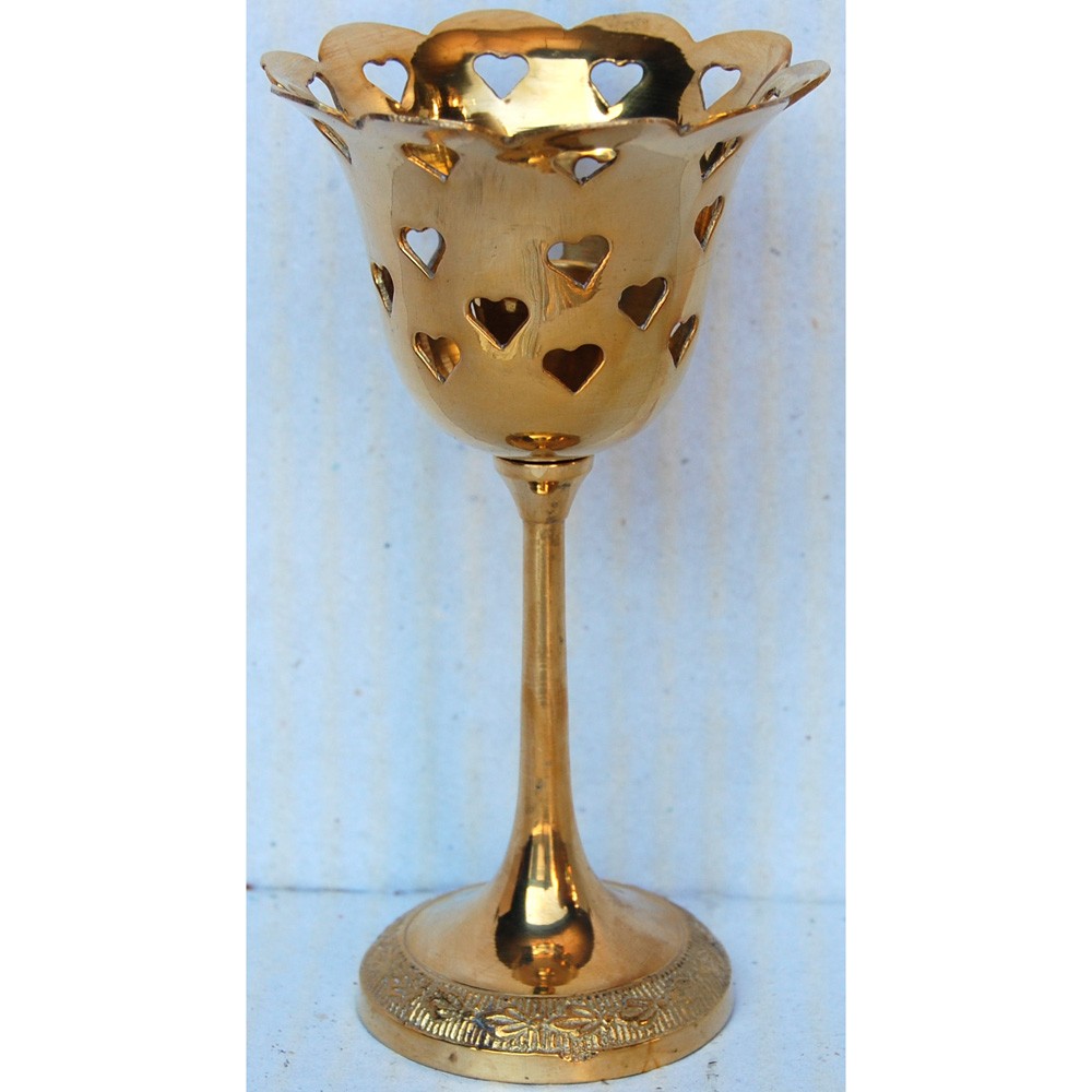 Portavelas Rosa - Calado con Corazones - Bronce