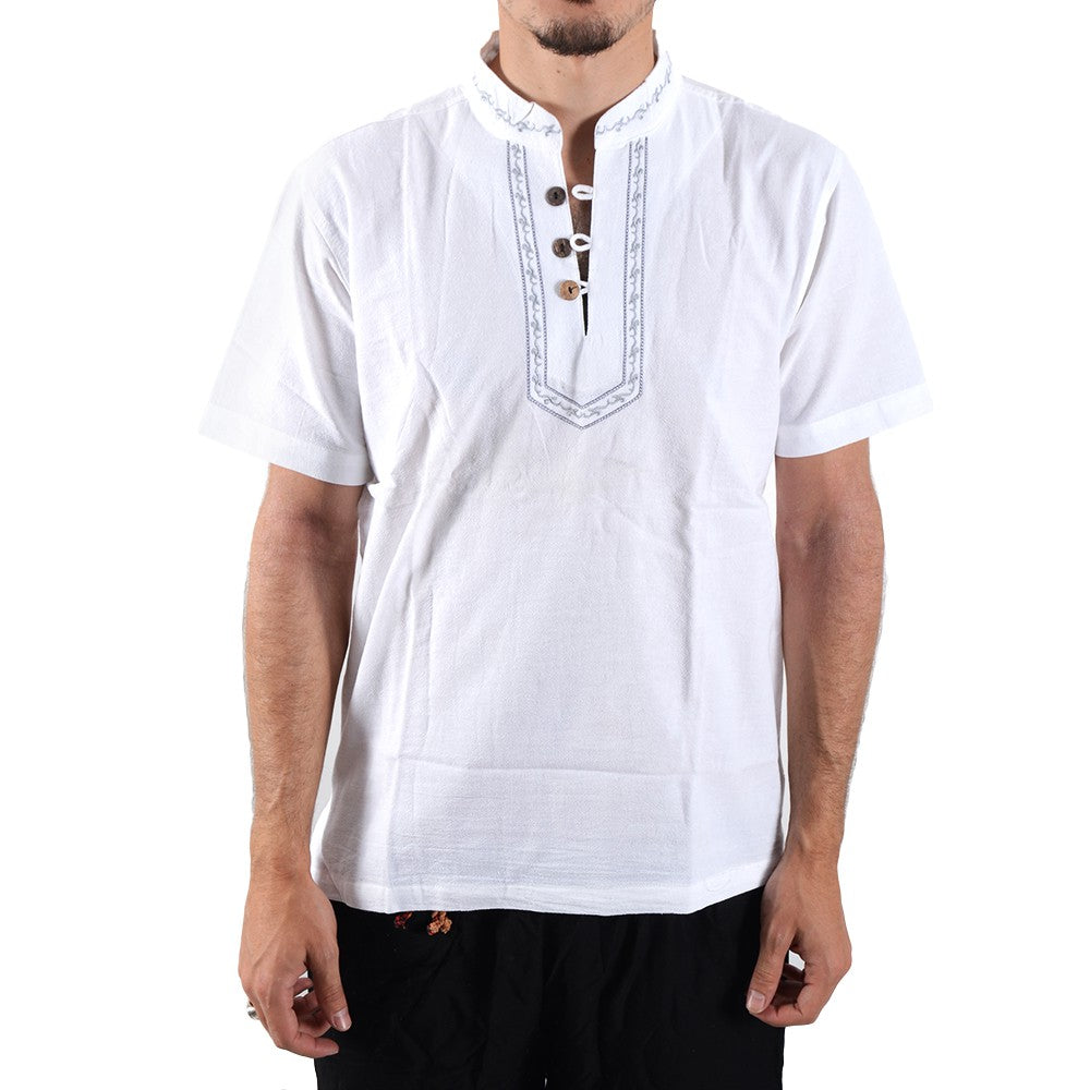 Camisa Blanca Algodón - Cuello Bordado  - Varias Tallas