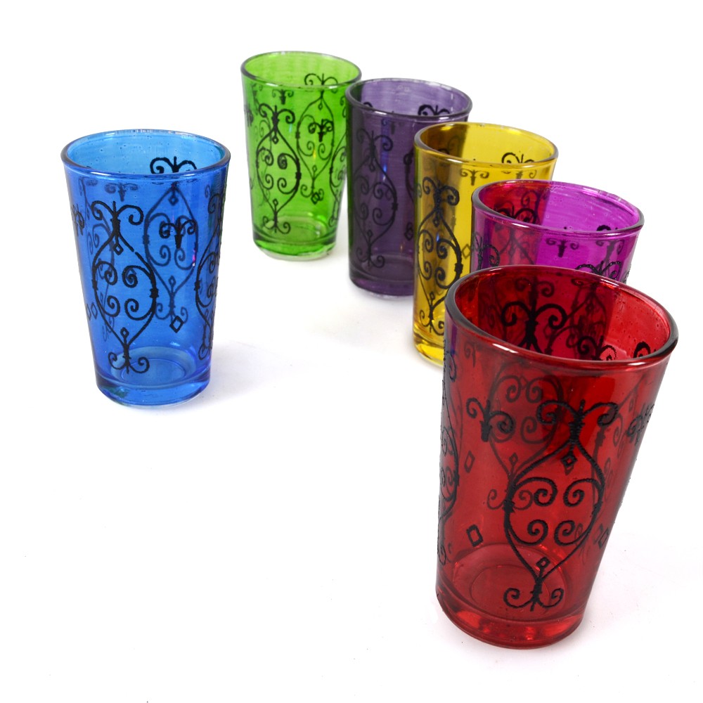Juego 6 Vasos de Té Grabados -  Filigrana Henna - Diseño Forja