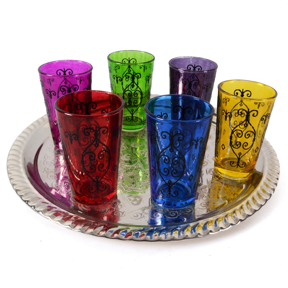 Juego 6 Vasos de Té Grabados -  Filigrana Henna - Diseño Forja