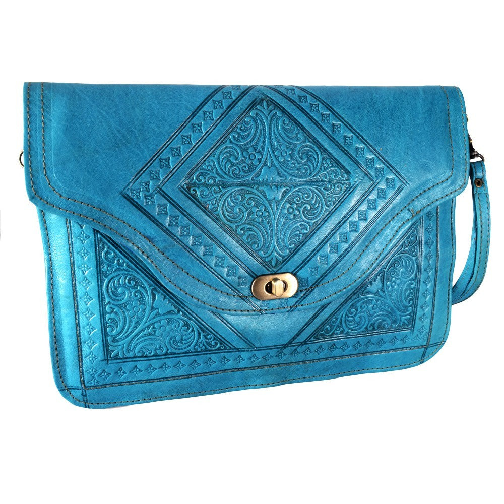 Bolso Cuero Artesanal - Funda Smart Phone - De Mano o Para Colgar - 2 Compartimentos - Cierre Fácil - Varios Colores - 31 cm