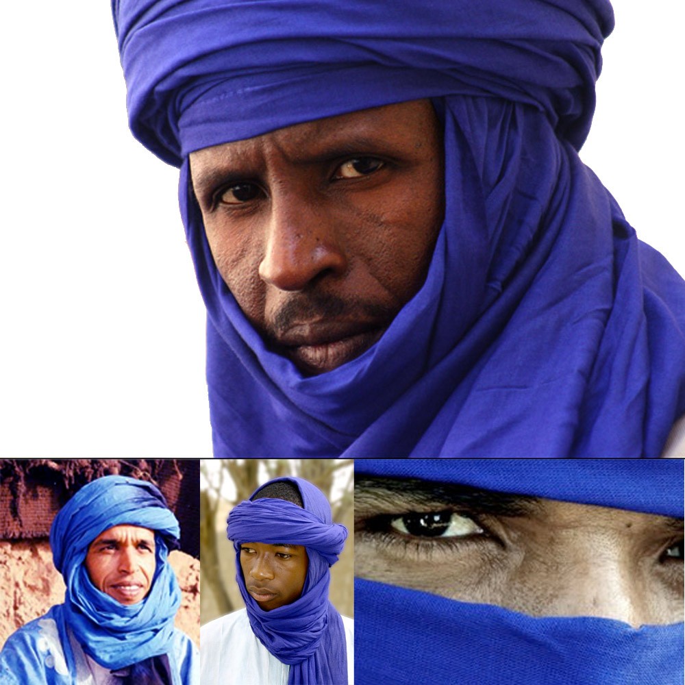 Pañuelo Tuareg Algodón - Azul Marino en 2 Tonos - Gran Calidad- 300 cm