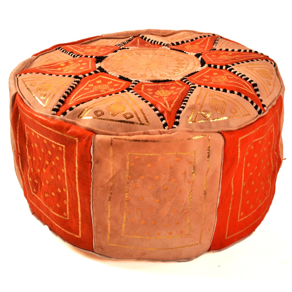 Puff Bicolor Piel  - Diseño Mosáico Arabe - Artesano - Modelo Laun