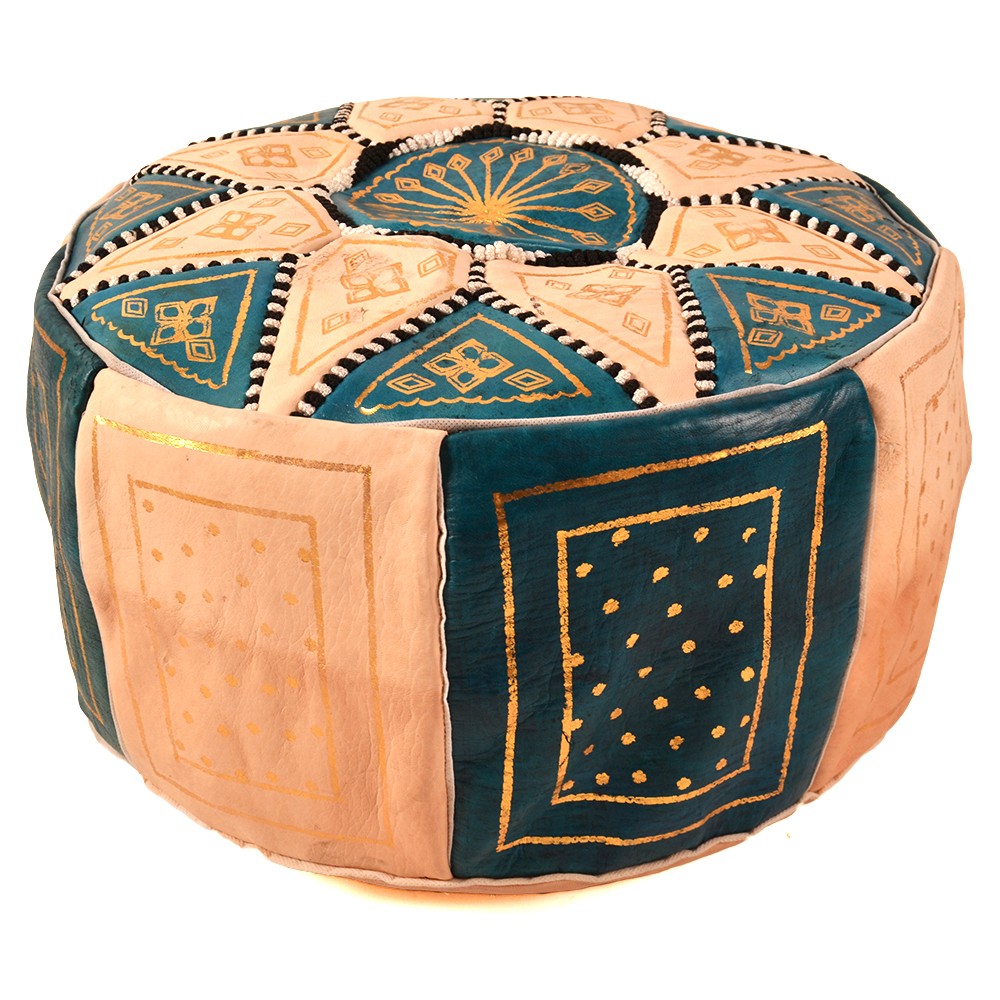 Puff Bicolor Piel  - Diseño Mosáico Arabe - Artesano - Modelo Laun