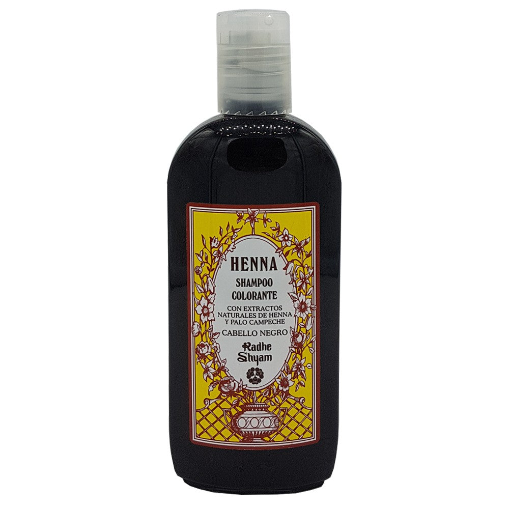 Champú De Henna - Colorante - Con Extractos Naturales De Henna Y Palo Campeche - Cabello Negro - Radhe Shyam- 250 ml