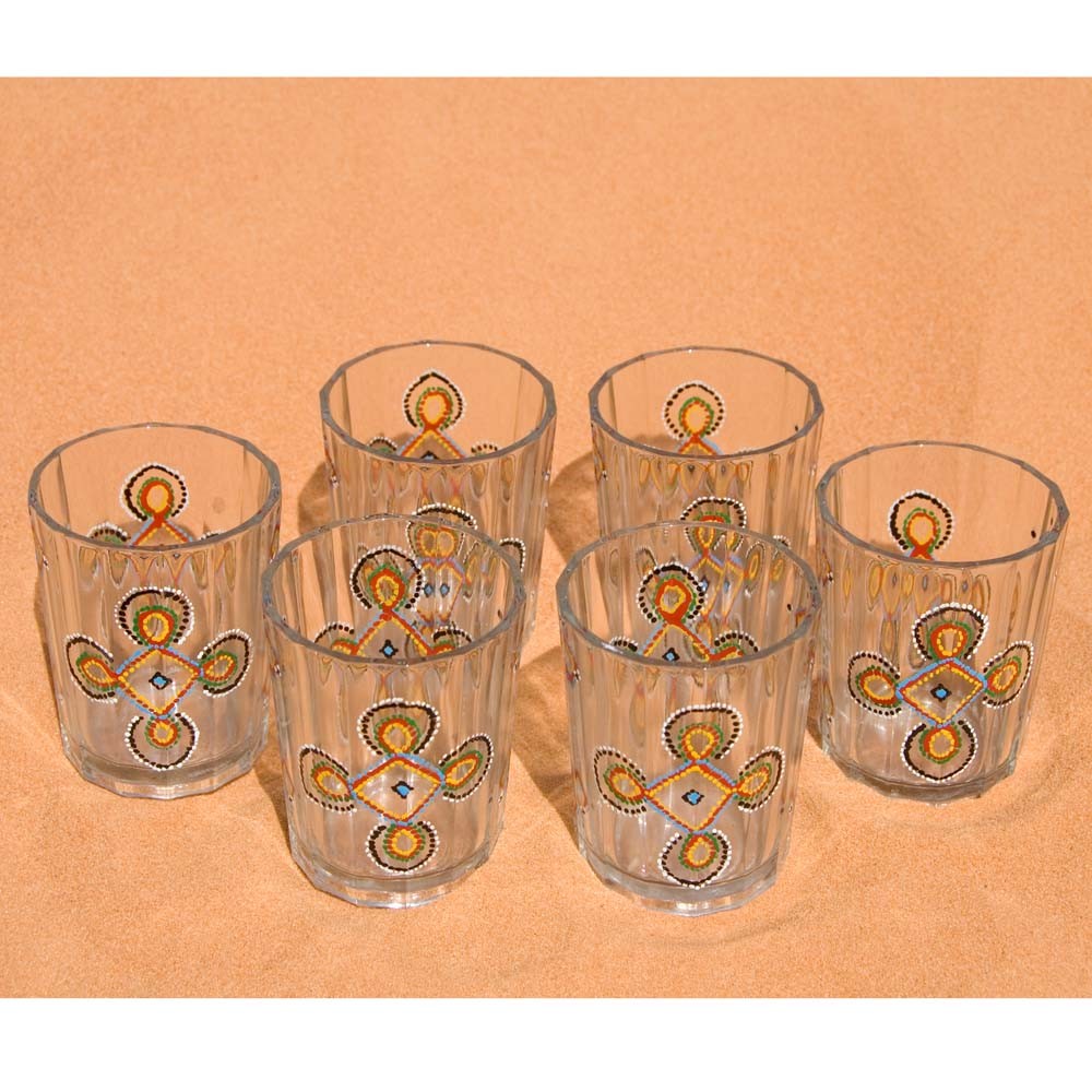 Juego 6 Vasos De Te Mauritanos Pintados a Mano - Dibujo Complejo