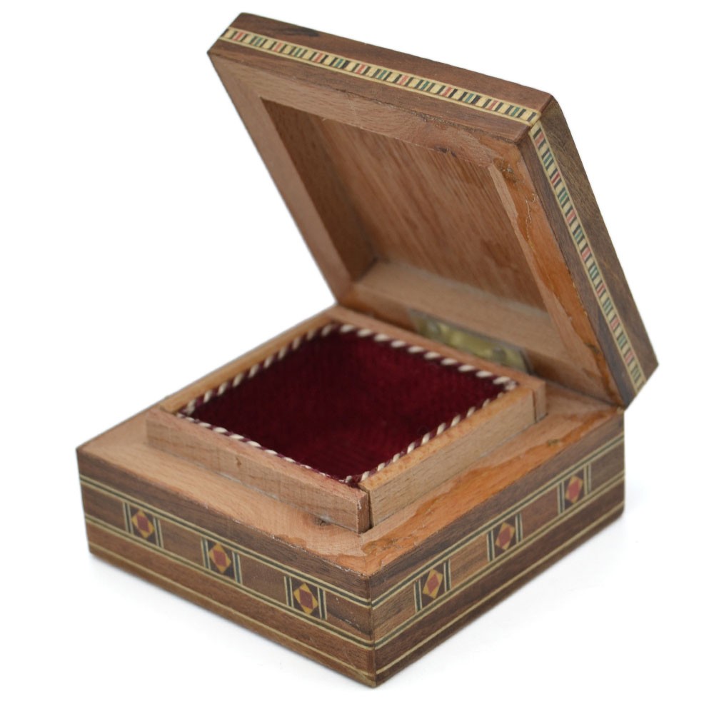 Caja Cuadrada Taracea Siria - Madera y Nacar - 8 cm - Modelo Palmira