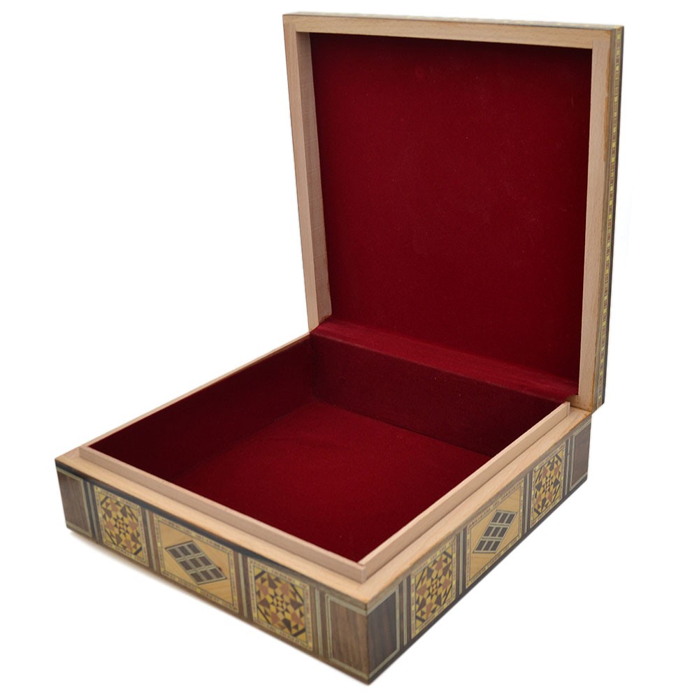 Caja Taracea Cuadrada  Siria - Tapa Celosia Corte Por Laser - 25cm