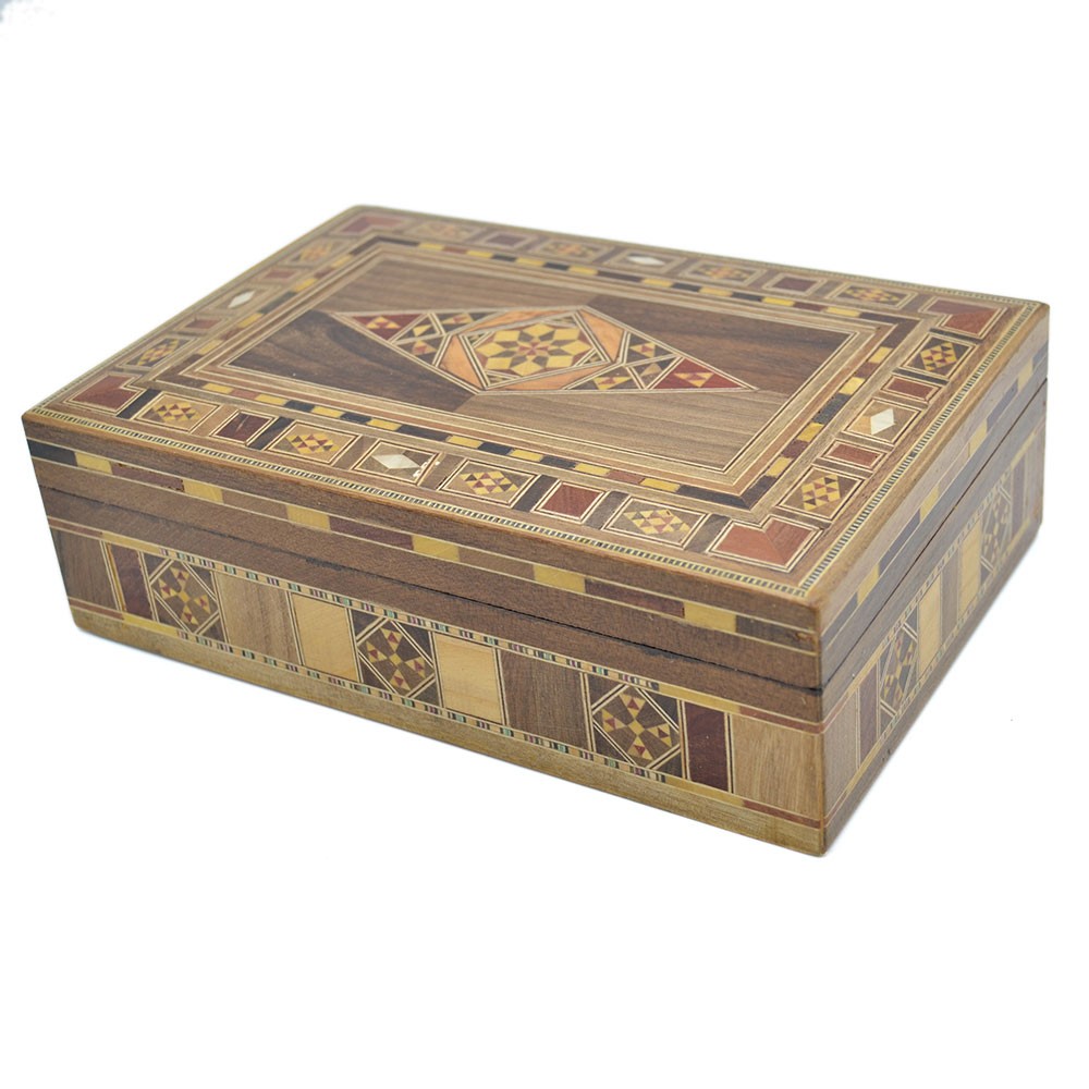 Caja Taracea Rectangular Siria - Tapa Diseño Rombo -  22 cm