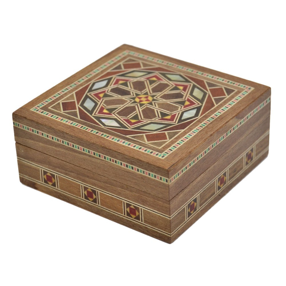 Caja Taracea Cuadrada Siria - Tapa Estrella Granadina - 8.5 cm