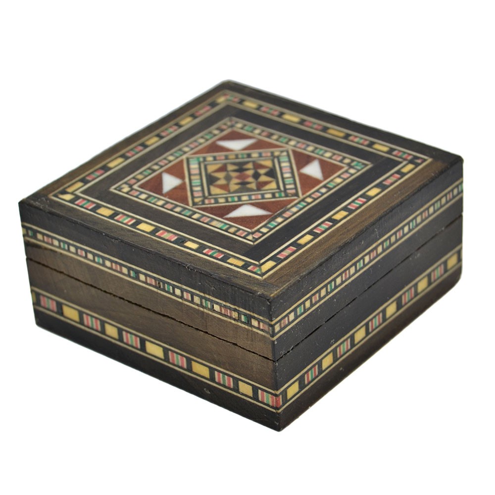 Caja Taracea Árabe Cuadrada Siria - Tapa Decorada  - 7,5 cm